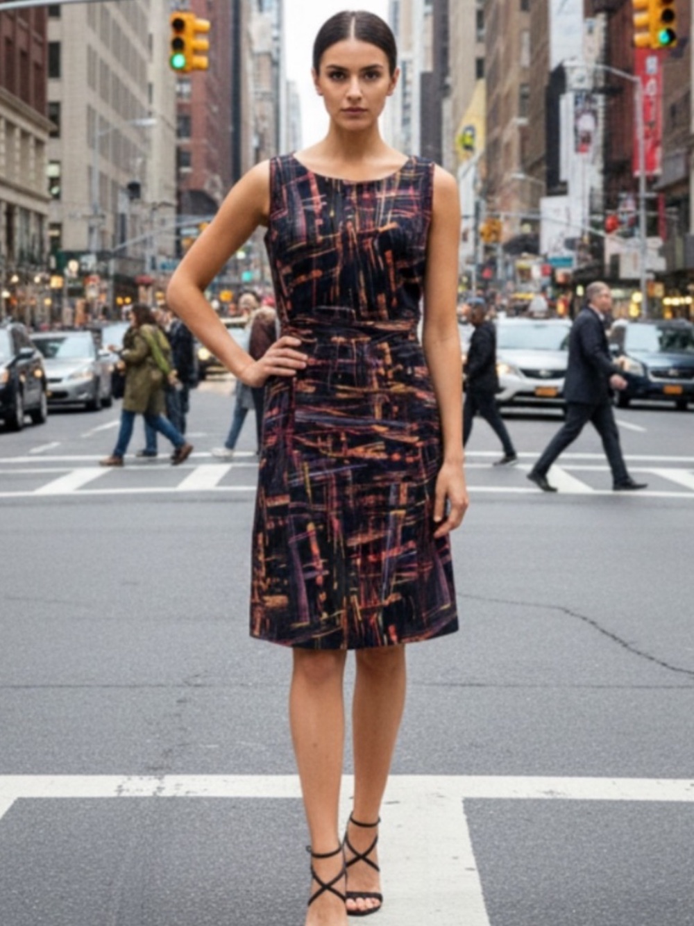 Anthropologie Tabitha Expressionist Sleeveless Sheath Dress in Black Burgundy Sz